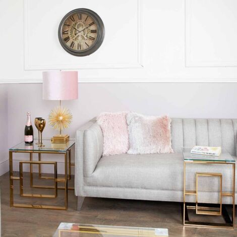 55cm Metal Sofa Side Table for Living Room Furniture, Glass Top End Table