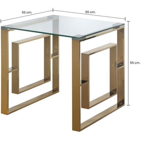 55cm Metal Sofa Side Table for Living Room Furniture, Glass Top End Table