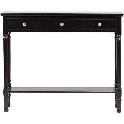 81cm Black Slim Console Table for Hallway Furniture, 3 Drawer Wooden Entryway Hall Table with Shelf Storage