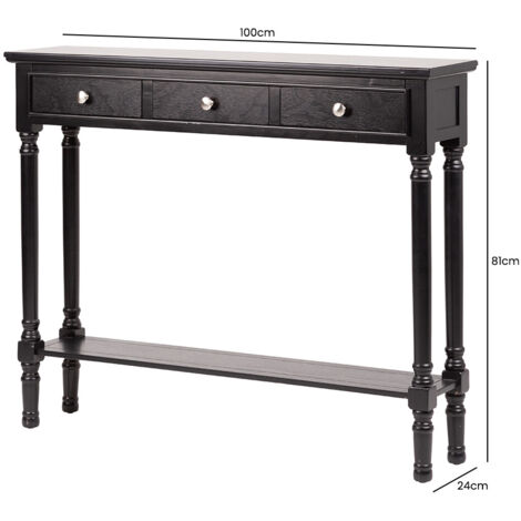 81cm Black Slim Console Table for Hallway Furniture, 3 Drawer Wooden Entryway Hall Table with Shelf Storage