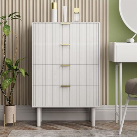 UEV Kommode mit Schublanden, 60 x 34 x 93cm,Schrank mit 4 Schubladen, Schmal kommode marmor, Aufbewahrungskommode, Beistellschrank für Wohnzimmer, Schlafzimmer, Flur(Weiß)