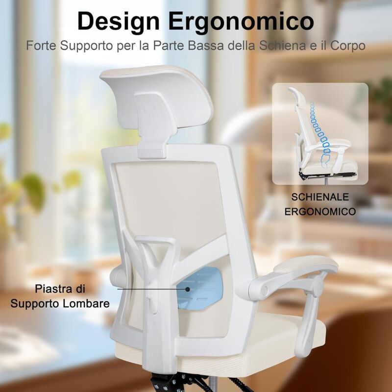 Sedia Ufficio Ergonomica UEV Con Poggiapiedi – Rete Traspirante, Schienale Alto, Inclinabile 150° – Nero