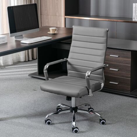 UEV Sedia da Ufficio Moderna Ergonomica con Rotelle, Sedia da Ufficio in Pelle PU con Braccioli, Altezza Regolabile, Portata Fino a 150 kg, Grigio