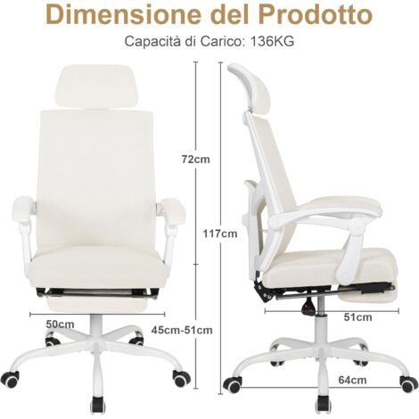 UEV Sedia da Ufficio Moderna Ergonomica con Rotelle, Sedia da Ufficio in Pelle PU con Braccioli, Altezza Regolabile, Portata Fino a 150 kg, Grigio