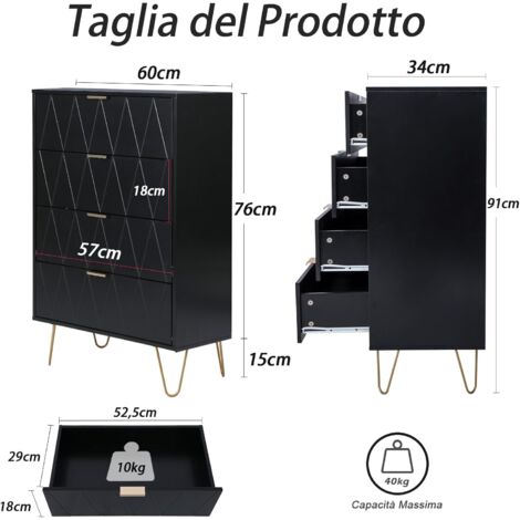 Lulive Comò 10 Cassetti Con Tasche Laterali E Ganci - Grigio Scuro