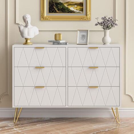 UEV Cassettiera Bianca 6 Cassetti, Comò in Legno, Mobile Cassettiera Salvaspazio per Camera da Letto, Soggiorno, 100 x 34 x 73cm, Bianco