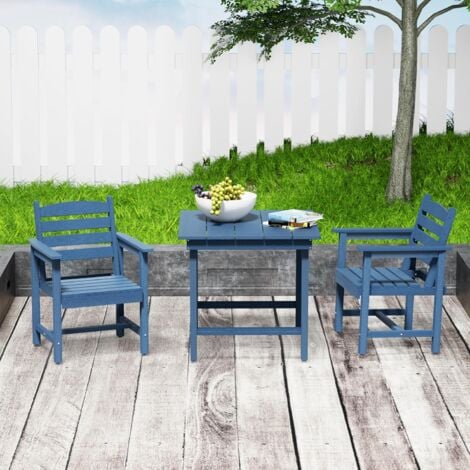 UEV Set da Giardino 3 Pezzi, 2 Sedie e 1 Tavolo, Set da Esterno in HDPE, Tavolo da Giardino con 2 Sedie, Set Relax da Terrazzo, Blu
