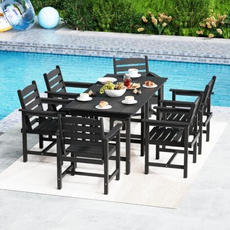 UEV Set da Giardino 8 Pezzi, 6 Sedie e 2 Tavoli, Set da Esterno in HDPE, Tavolo da Giardino con 6 Sedie, Set Relax da Terrazzo, Nero