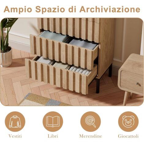 VEDECASA - Cassettiera Stretta Con 5 Cassetti, Comò Salvaspazio In Tessuto E Legno, Motivo Floreale, Per Camera E Ingresso