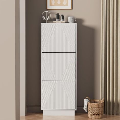 UEV Scarpiera da Ingresso con 3 Ante in Deisgn Intaglio, Mobile Scarpiera Bella e Funzionale con Ripiani Rimovibile e Regolabile, Scarpiere Salvaspazio Slim Stabili, 50 x 24 x 131cm, Bianco