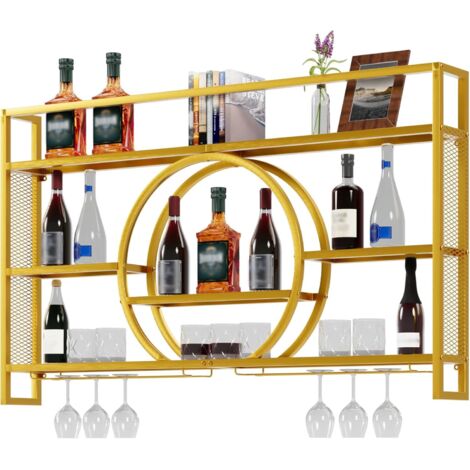 UEV Portabottiglie da Parete 140CM con LED, Espositore Semicircolare, Metallo Porta Bottiglie di Vino, Multifunzionale Mensola per Vino a Parete per Cantina, Bar, 140 x 15 x 80cm