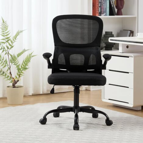 UEV Sedia a Rete con Supporto Lombare e Schienale, Sedia da Ufficio Ergonomica con Multi-Regolazione, Sedie da Scrivania Salvaspazio con Braccioli Ribaltabili, 65 x 58 x 100-110 cm, Nero