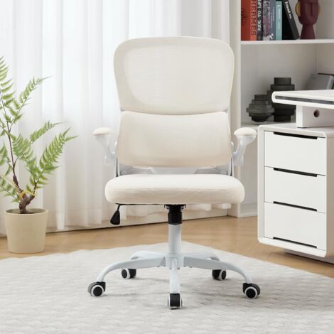 UEV Sedia a Rete con Supporto Lombare e Schienale, Sedia da Ufficio Ergonomica con Multi-Regolazione, Sedie da Scrivania Salvaspazio con Braccioli Ribaltabili, 65 x 58 x 100-110 cm (Beige)
