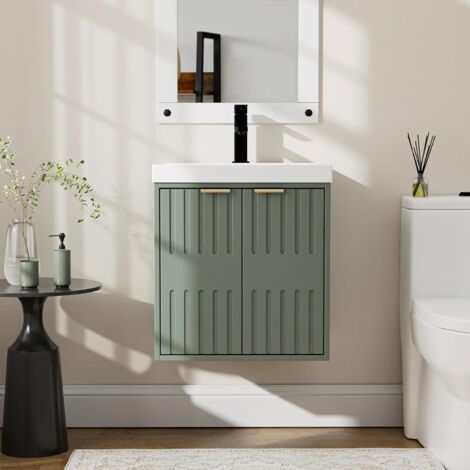UEV Mobile Bagno a 2 Ante con Lavabo in Resina, Mobiletto Bagno Sospeso con Unico Design e Praticità, Set Mobili con Motivo in Rilievo, 50 x 38 x 55 cm, Verde