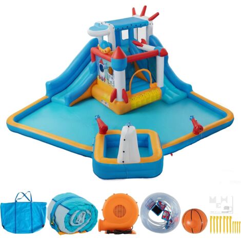UEV Parco Gonfiabile Grande con Tema Spaziale 452 x 437 x 213 cm, Castello Gonfiabile per 3 Bambini con Doppio Scivolo, Esterno e Interno, Materiale Resistente con Portata 135KG