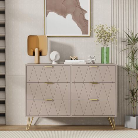 UEV Cassettiera 6 Cassetti, Comò in Legno ingegnerizzato, Mobile Cassettiera Salvaspazio per Camera da Letto, Soggiorno, 100 x 34 x 73cm, Beige Mocca