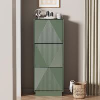 UEV Scarpiera da Ingresso con 3 Ante in Deisgn Intaglio, Mobile Scarpiera Bella e Funzionale con Ripiani Rimovibile e Regolabile, Scarpiere Salvaspazio Slim Stabili, 50 x 24 x 131cm, Verde