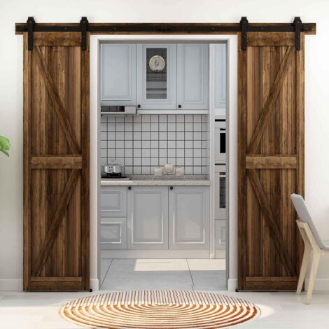 TSMST Rail de porte coulissante avec amortisseur, fixation sur côté porte, Double Porte 213CM,Portes non incluses