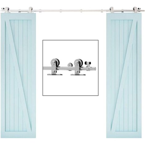 TSMST Rail de porte coulissante en Acier Inoxydable avec amortisseur, fixation sur chant de porte, Double Porte 384CM,Portes non incluses (1/5)