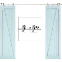TSMST Rail de porte coulissante en Acier Inoxydable avec amortisseur, fixation sur chant de porte, Double Porte 183CM,Portes non incluses