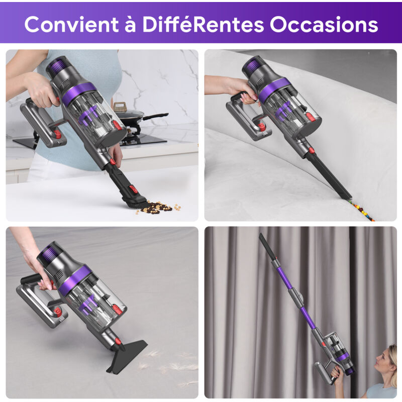 Aspirateur Balai Sans Fil 55Kpa/580W/75min, Puissant, écran LED