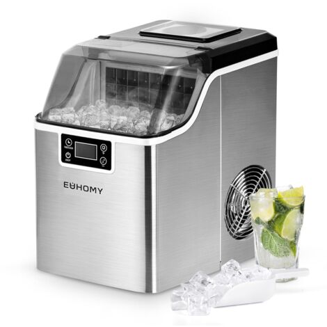 EUHOMY Machine à Glaçons Compacte de Comptoir 24 Glaçons Prêts en 13 minutes, 2 Façons d'ajouter de l'eau, Autonettoyante de 3,2 litres avec Pelle à Glace et Panier pour la Maison/Cuisine/Champ de tra