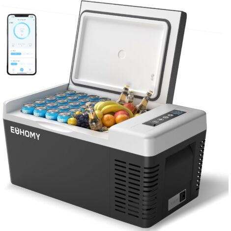 Glacière à compresseur EUHOMY 18 L, réfrigérateur de voiture -20 °C à 20 °C, avec contrôle par application WiFi pour camping