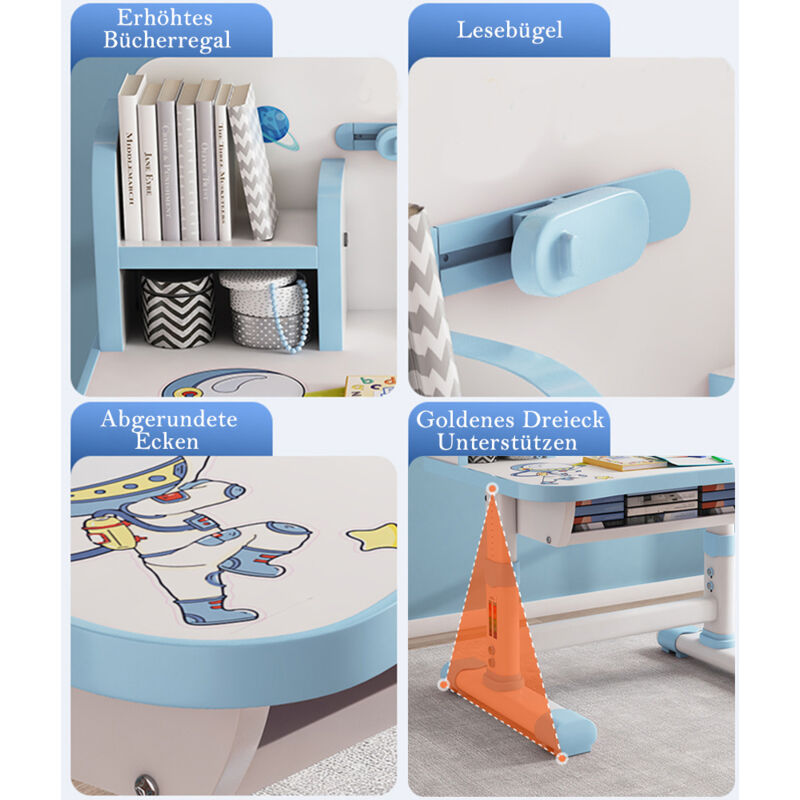 Produktbild von Yulewiix 1 Set Kinderschreibtisch Und Stuhl-Set, Verbreiterter Schreibtisch- Schreibtischstuhl-Set, Cartoon-Muster, Höhenverstellbarer Kinder
