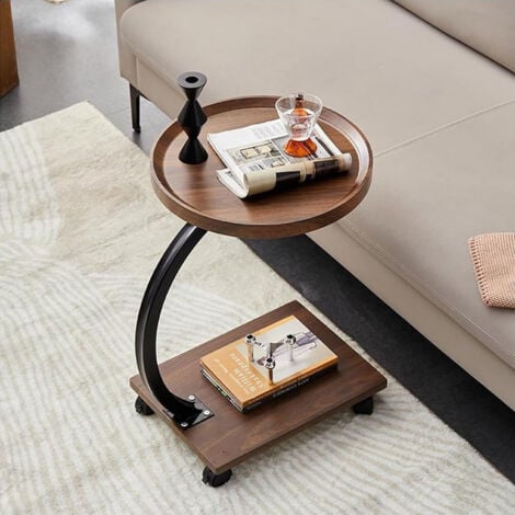 Beistelltisch Holz mit Rollen, Couchtisch Holz, C-förmige Stütze, Volumen: 30  40  60cm, Holzoptik, 4 Rollen (2 mit Bremse), Beistelltische fürs Wohnzimmer, Sofas - Runden