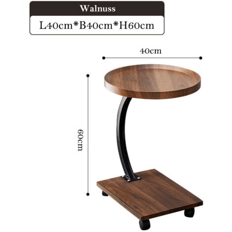 Beistelltisch Holz mit Rollen, Couchtisch Holz, C-förmige Stütze, Volumen: 30  40  60cm, Holzoptik, 4 Rollen (2 mit Bremse), Beistelltische fürs Wohnzimmer, Sofas - Runden