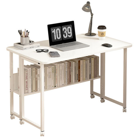Kleiner Schreibtisch Klappbar, Klappschreibtisch mit Rollen, Einfache Montage Klappbarer Schreibtisch mit Stauraum, Schreibtisch Klein, Home Office Klapptisch, Weiß - 80cm
