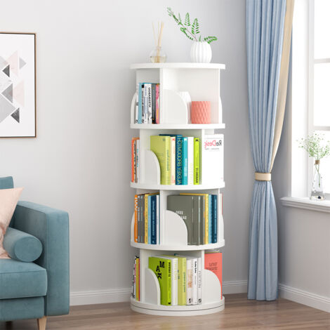 Drehbares Bücherregal Standregal Drehregal Weiß Drehbar Hohes Bücherregal Aufbewahrungs-Display Regal Boden Stehend Regale für Haus Wohnzimmer Studie Büro - 4 Etagen