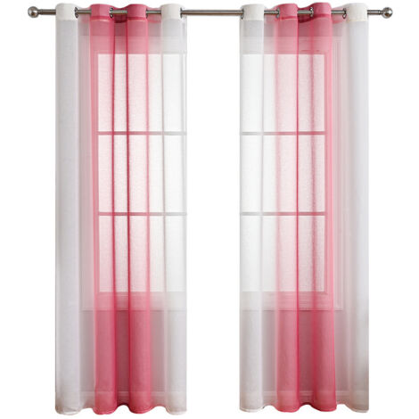 2er Set Gardinen Grau Wohnzimmer Vorhänge mit Ösen Gardinen Fenster,Gardine Transparent Ösenschal Vorhang Schlaufen ,Dekoschals für Balkontür Outdoor Curtain – Rosa 132x213cm