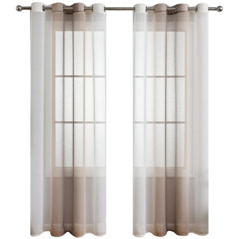2er Set Gardinen Grau Wohnzimmer Vorhänge mit Ösen Gardinen Fenster,Gardine Transparent Ösenschal Vorhang Schlaufen ,Dekoschals für Balkontür Outdoor Curtain – Braun 132x160cm