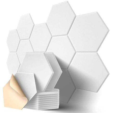 12 Stück Akustik Panel,30x26x0.9cm Hexagon Akustik Absorber Schallschutzplatten Akustikpaneele Wand für Tonstudio, Büro,Studio und Wanddekoration - Weiß