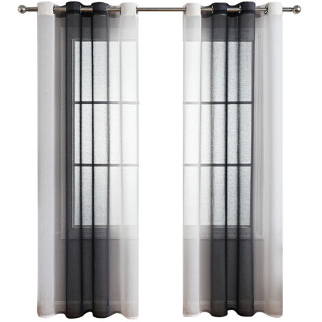 2er Set Gardinen Grau Wohnzimmer Vorhänge mit Ösen Gardinen Fenster,Gardine Transparent Ösenschal Vorhang Schlaufen ,Dekoschals für Balkontür Outdoor Curtain – Schwarz 132x213cm