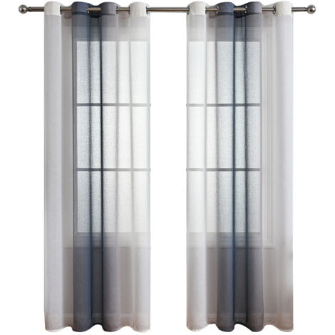 2er Set Gardinen Grau Wohnzimmer Vorhänge mit Ösen Gardinen Fenster,Gardine Transparent Ösenschal Vorhang Schlaufen ,Dekoschals für Balkontür Outdoor Curtain – Grau 132x213cm
