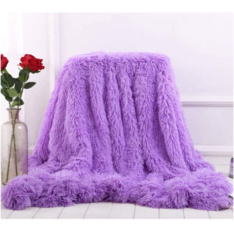 Langhaar Kunstpelz Kuscheldecke, Flanell Warme Wurfdecke Flauschig Microfaser Kunstfell Wohndecke Weich Wende Felldecke Sofa Decke Klimaanlage - Violett 160 x 200cm