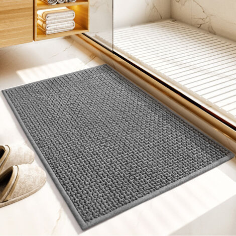 Badteppich rutschfest Waschbar, Weich Chenille Badezimmerteppich Super Saugfähig Badematte rutschfest Maschinenwaschbar Badvorleger für Dusche, Badezimmer, Badewanne – Dunkelgrau 60x90cm (1/5)