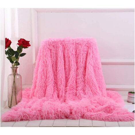 Langhaar Kunstpelz Kuscheldecke, Flanell Warme Wurfdecke Flauschig Microfaser Kunstfell Wohndecke Weich Wende Felldecke Sofa Decke Klimaanlage - Hellrosa 130 x 160cm