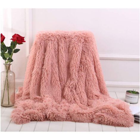 Langhaar Kunstpelz Kuscheldecke, Flanell Warme Wurfdecke Flauschig Microfaser Kunstfell Wohndecke Weich Wende Felldecke Sofa Decke Klimaanlage - Rosa 130 x 160cm