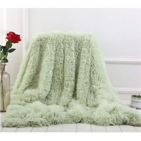 Langhaar Kunstpelz Kuscheldecke, Flanell Warme Wurfdecke Flauschig Microfaser Kunstfell Wohndecke Weich Wende Felldecke Sofa Decke Klimaanlage - Grün 130 x 160cm