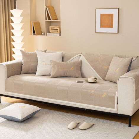 Sofaschoner rutschfest, Sofabezug Ecksofa l Form Wasserdicht, Hund Katze Couch Überzug Ecksofa u Form Decke Universal 3/2/4/1sitzer Sofa -Kaki 90x120cm