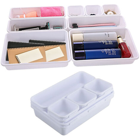 16er-Set Schubladen Ordnungssystem Büro, Kunststoff Schreibtisch Organizer, Schublade Organizer Büro für Küche, Badezimmer, Büro Zubehör, Schminktisch, Schlafzimmer - Weiß