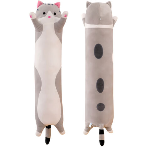 Lange Katze Kuscheltier Stofftiere Katzen Plüsch Kisse Süße Kätzchen Plüschtier Schlafkissen,Weiche Lange Katze Kuschelkissen - Grau 90cm