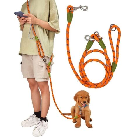 Hundeleine zum Laufen, Spazierengehen, Training, Crossbody-Doppelleine für Hunde, 1,2 cm dick, Nylon, reflektierend, strapazierfähig, für kleine, mittelgroße und große Hunde - Orange