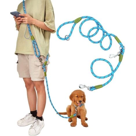 Hundeleine zum Laufen, Spazierengehen, Training, Crossbody-Doppelleine für Hunde, 1,2 cm dick, Nylon, reflektierend, strapazierfähig, für kleine, mittelgroße und große Hunde - Blau
