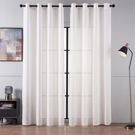 2er Set Voile Gardinen, Weiß Transparent Ösenvorhang, Durchlässige Vorhänge für Wohnzimmer Schlafzimmer - 140 x 260cm (1/5)