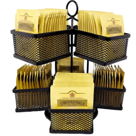 Tee Aufbewahrung mit 8 Fächern Teebox 360˚ Drehbares Teebeutel Aufbewahrungsbox, 2 Etagen Drehteller Organizer Lazy Susan Tee Box Teekiste für Teebeutel Kaffeepad, Schwarz