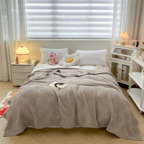 Kuscheldecke 100% Baumwolle Waffeloptik - 200x230 Cm, Leicht & Atmungsaktiv - Gelb